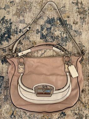 COACH SHW 2 Way Shoulder Bag B1220-19307 Calfskin Embossed Leather Pink White